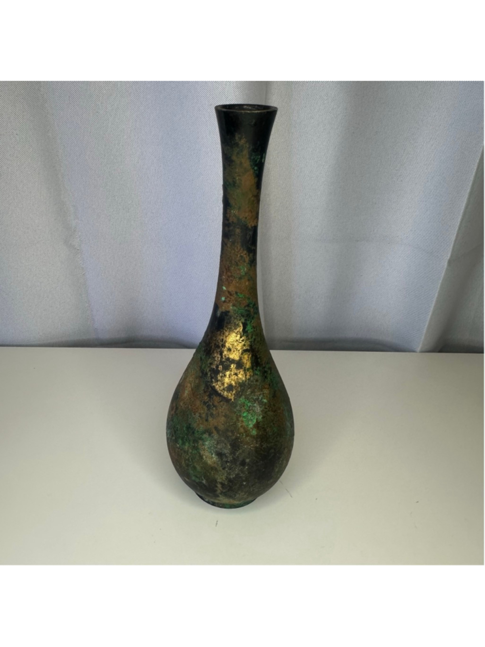 Vintage MCM Acid Wash Patina Bronze Bud Vase – Brutalist / Japanese Ikebana Styl
